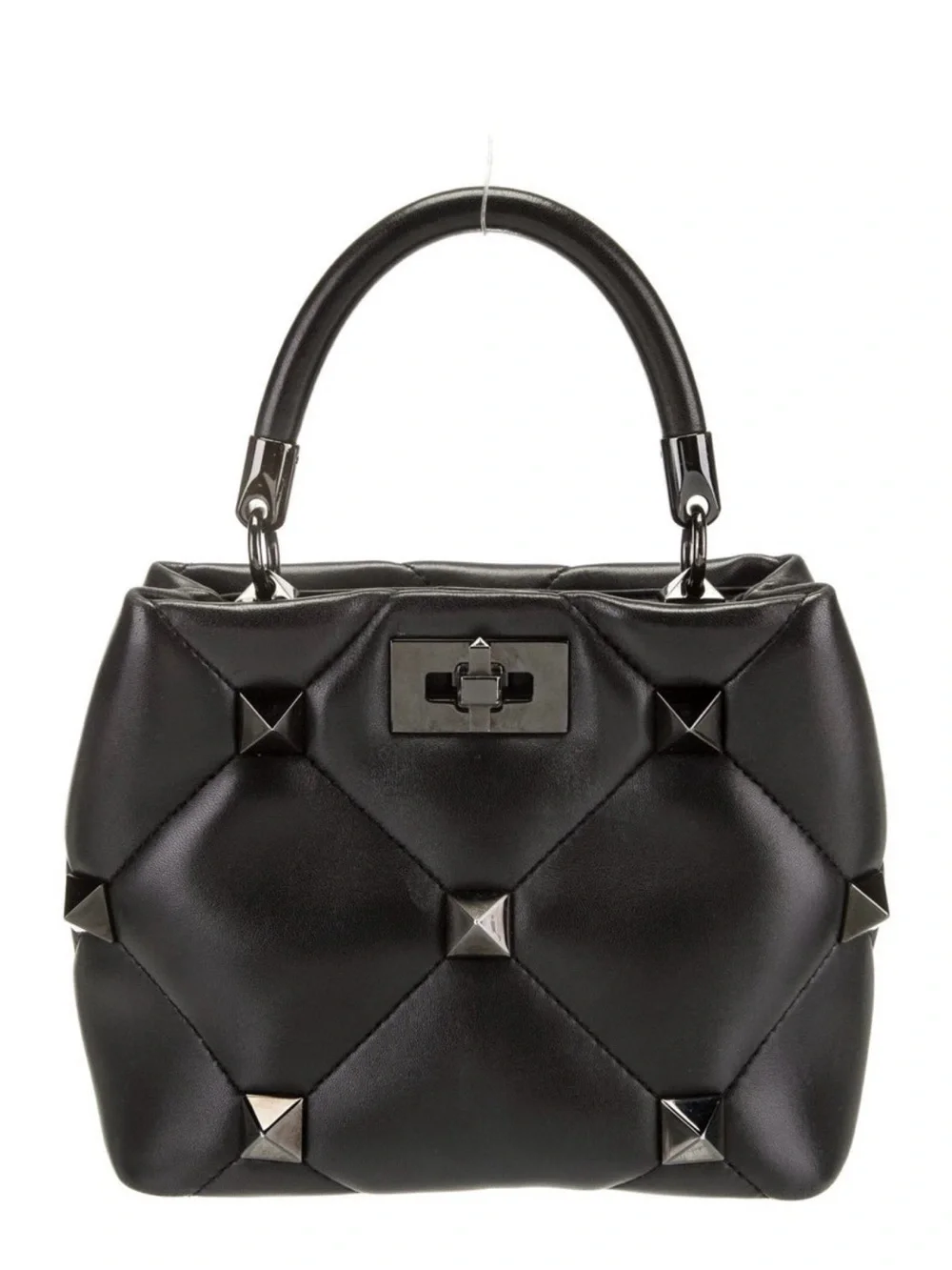 Valentino Black Quilted Rock Stud Top-Handle Bag - Picture 1 of 5